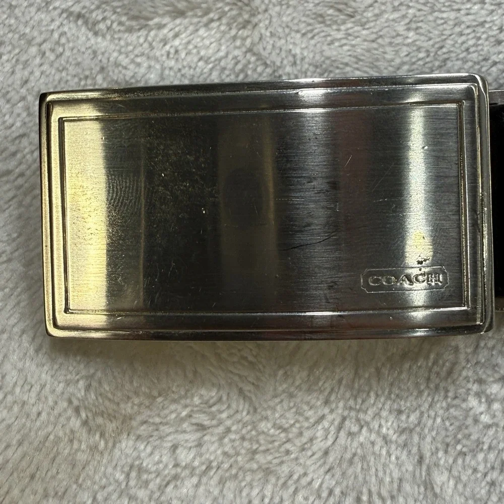 Coach Black Leather Plaque Buckle Dress Belt 32 Men's Made in Italy